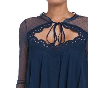 Free People - NWT Black Magic Lace Peasant Top With Front Strings In Deep Navy